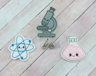 Science Badge Reel - Scientist Badge Reel - Badge Holder - Felt Badge Reel- Teacher Badge Holder - Badge Pull - Lanyard - Belt Clip