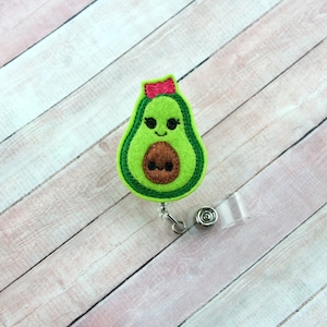 Avocado Badge Reel - Lanyard - Felt Badge Reel - Cute Badge Clip - Retractable ID Badge Holder - Badge Pull - Avocado Gifts - Badge Holder