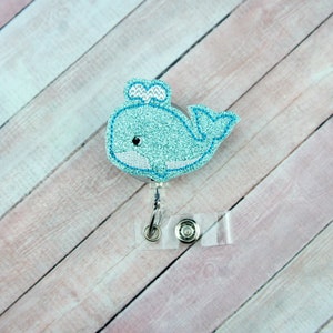 Whale Badge Reel - Whale Badge Holder - Nurse Badge Reel - Glitter Badge Reel - Retractable Badge - Badge Pull - Lanyard - Summer Badge Reel