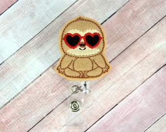 Sloth Badge Reel - Sloth Badge Holder - Valentines Day Badge Reel - Feltie Badge Reel- Retractable ID Badge Holder - Badge Pull