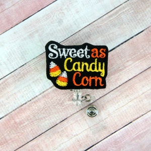 Candy Corn Badge Reel - Halloween ID Clip - Nurse Badge Reel- Teacher Badge Reel - Retractable ID Badge Holder - Badge Pull