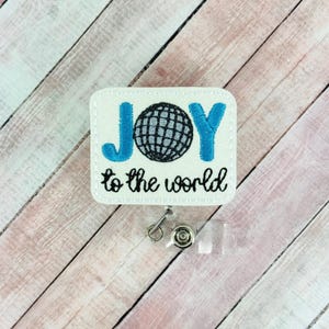 Joy To The World ID Holder, Retro Christmas Badge Holder, Winter Badge Reel, Nurse Gift, Retractable ID Clip, Interchangeable