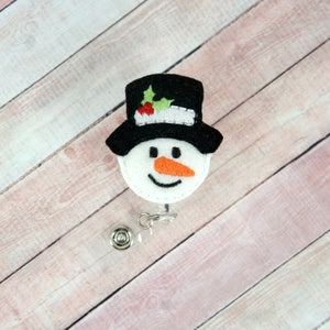 Snowman Badge Reel - Snowman Face - Badge Reel - Feltie Badge Reel- Retractable ID Badge Holder - Badge Pull