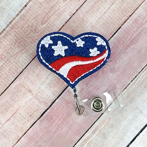 Patriotische Herz Abzeichen Reel, Krankenschwester Geschenk, glitzernde Abzeichen Reel, Abzeichen Clip, ID Abzeichen Halter, 4. Juli Abzeichen Reel, 4. Juli Abzeichen Reel