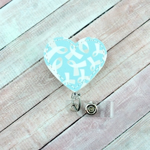 Lung Cancer Awareness Badge Reel, White Awareness Ribbon Badge Reel, Nurse Badge Reel, Retractable ID Badge Holder, Heart Badge Reel