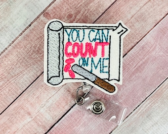 Count on Me バッジリール、薬剤師ギフト、ピルバッジリール、面白いバッジリール、医薬品 ID ホルダー、薬剤師ストラップ、看護師バッジリール