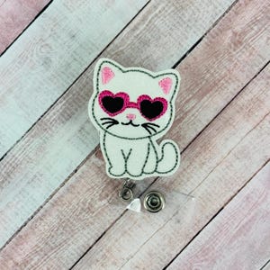 Valentine&#39;s Day Cat Badge Holder, ID Badge Reel, Nurse Badge Reel, Pediatric Badge Reel, NICU Badge, Kitty Badge, Lanyard, Badge Buddy