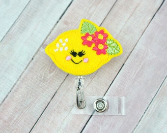 Floral Lemon Badge Reel, Summer Badge Reel, Nurse Badge Reel, Badge Buddy, Teacher Lanyard, Nurse Gift, Name Tag