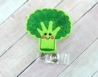 Broccoli Badge Reel - Vegetable Badge - Feltie Badge Reel - Nutritionist Badge Clip - Retractable ID Badge Holder - Badge Holder - Lanyard