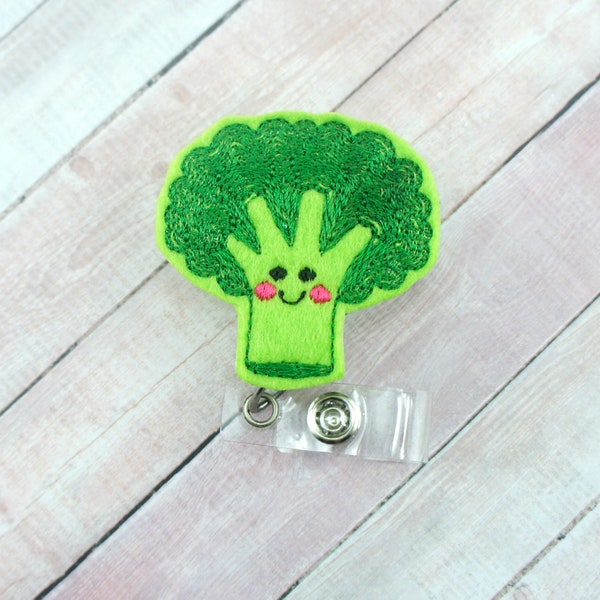 Broccoli Badge Reel - Vegetable Badge - Feltie Badge Reel - Nutritionist Badge Clip - Retractable ID Badge Holder - Badge Holder - Lanyard