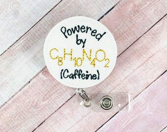 Powered By Caffeine Badge Reel, Coffee Badge Reel, Funny Nurse Badge Reel, Retractable ID Badge Holder, Teacher Lanyard, Gifts for Nurses