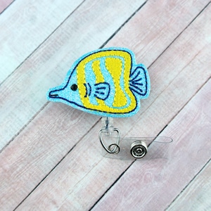 Blue Tropical Fish Badge Reel, Summer Badge Reel, Nurse Badge Holder, Retractable ID, Badge Clip, Name Badge, Lanyard, ID Holder, Nurse Gift