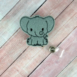 Elephant Badge Reel - Baby Elephant -  Feltie Badge Reel - Cute Badge Clip - Retractable ID Badge Holder - Badge Pull.