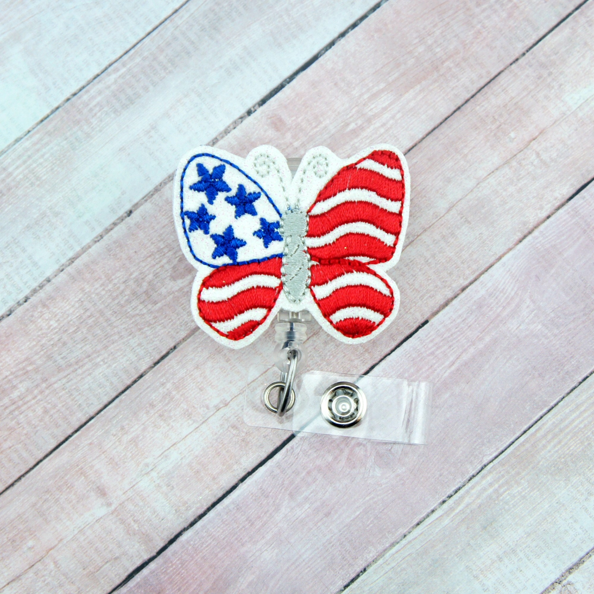Patriotic Butterfly Badge Reel Badge Reel Patriotic Badge Clip