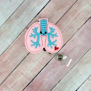 Happy Lungs Badge Reel- Lungs Badge Holder - Felt Badge Reel - Cute Badge Clip - Retractable ID Badge Holder - Badge Pull - ID Badge - Nurse