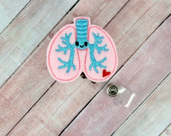 Happy Lungs Badge Reel- Lungs Badge Holder - Felt Badge Reel - Cute Badge Clip - Retractable ID Badge Holder - Badge Pull - ID Badge - Nurse
