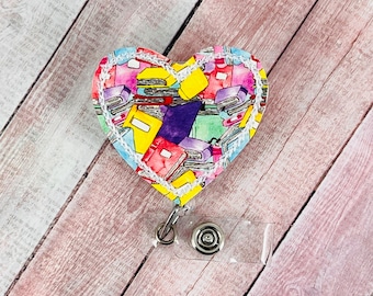 Carrete de la insignia del corazón del libro, carrete de la insignia de la enfermera, soporte de la insignia de identificación retráctil, cordón del maestro, carrete de la insignia médica, amigo de la insignia, regalo del maestro