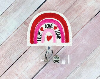 Love Rainbow Badge Reel, Nurse Badge Reel, Badge Holder, ID Badge, Lanyard, Nurse Gift, Valentine's Day Badge Reel, Heart Badge