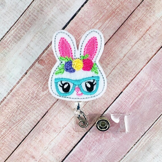 Floral Bunny Badge Reel, Cute Nurse Badge Reel, Retractable ID