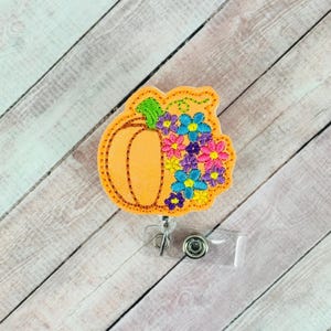 Floral Pumpkin Badge Reel, Fall ID Badge Holder, Nurse Badge Clip, Retractable Badge Pull, Halloween Badge, Coworker Gifts