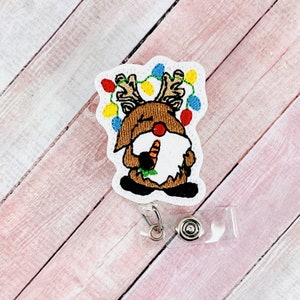 Bobine de badge Gnome de renne, porte-badge de Noël, badge d’identification d’infirmière, bobine de badge d’hiver, lanière d’enseignant, clip de badge rétractable, coffre-fort IRM