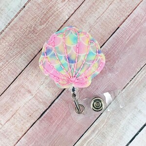 Mermaid Seashell Badge Reel, Nurse Badge Reel, Summer Badge Reel, Retractable ID Badge Holder, Badge Buddy, Nursing Gifts, Medical ID Badge