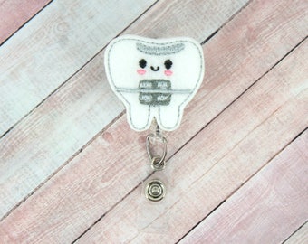 Tooth Badge Reel  Orthodontist Badge Reel - dental Hygienist Badge Clip- Felt Badge Reel- Retractable ID Badge Holder - Badge Pull