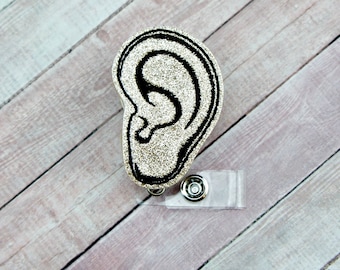 Audiologist Badge Reel - Ear Badge Reel -  Glittery Badge Reel - Badge Holder - Retractable ID Badge Holder - Badge Pull