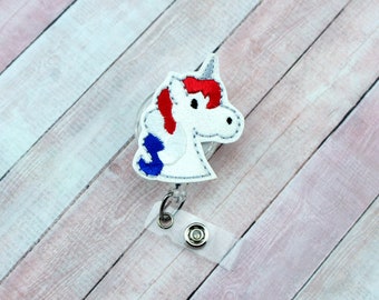 Patriotic Unicorn Head Badge Reel - Unicorn Badge Reel - Badge Holder - Nurse Gifts - 4th of July Badge - Nurse Badge Reel - Unicorn Gifts