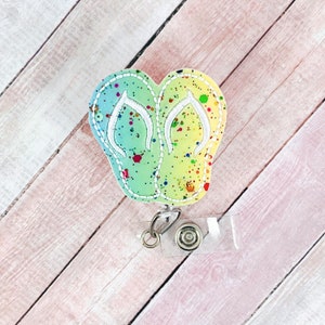 Summer Flip Flops Badge Reel, Nurse Badge Holder, Summer Badge Reel, Medical Badge Reel, Nurse Pediatrics Badge Holder, Retractable ID Badge