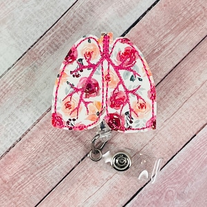 Floral Lungs Badge Reel, Nurse Badge Reel, Retractable ID Badge Holder, Coworker Gift, Medical Badge Reel, Pulmonologist Gift