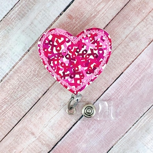 Breast Cancer Badge Reel, Pink Ribbon Badge Reel, Heart Badge Reel, Badge Holder, Lanyard, ID Badge, Awareness Badge Reel, Nurse Badge