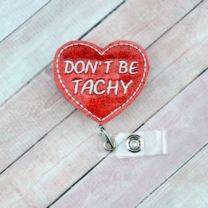 Don’t Be Tachy Badge Holder – Glitter Heart Design, Retractable Clip, Nurse Doctor Work Accessory - View #3