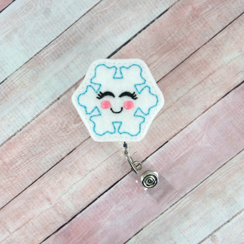 Snowflake Badge Reel Winter Badge Reel Badge Pull Happy Badge Reel- Retractable ID Badge Holder