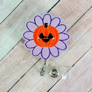 Pumpkin Flower Badge Reel, Halloween Badge Clip, Fall Retractable ID Badge Holder, Nurse ID Badge Pull, Badge Buddy, Removable Badge Topper