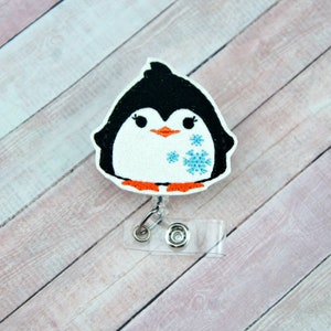 Bobine de badge pingouin, bobine de badge d&#39;hiver, porte-badge de Noël, badge d&#39;identification, badge rétractable, bobine de badge d&#39;infirmière, porte-badge médical,