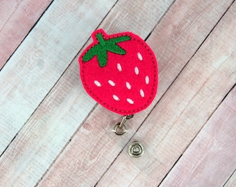 Strawberry Badge Reel - Strawberry Badge- Nurse Badge Reel - Badge Holder - Retractable ID Badge Holder - Badge Pull - Lanyard - Nurse Gifts