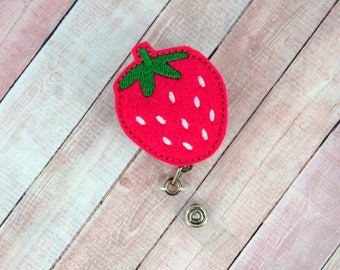 Strawberry Badge Reel - Strawberry Badge- Nurse Badge Reel - Badge Holder - Retractable ID Badge Holder - Badge Pull - Lanyard - Nurse Gifts