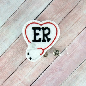 ER Stethoscope Badge Reel,  ER Badge Reel, Nurse Badge Holder, Nurse Gift, Lanyard, Medical Badge Reel, Retractable ID Badge Reel