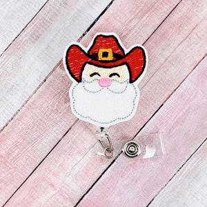 Western Cowboy Santa Badge Reel, Christmas Badge Holder, Nurse ID Badge, Coworker Gifts, Badge Topper