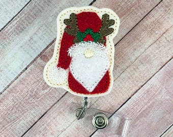 Reindeer Gnome Badge Reel, Nordic Badge Reel, Christmas Badge Reel, Santa Badge Holder, Reindeer ID Badge, Nurse Badge Reel