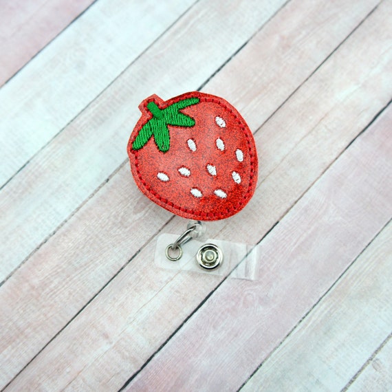 Glitter Strawberry Badge Reel, Nurse Badge Reel, Retractable Badge