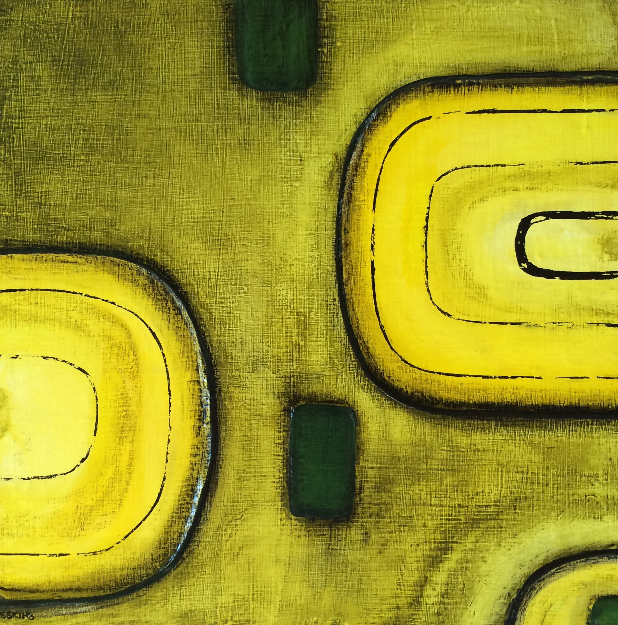 Midcentury Modern Painting, Yellow Wall Art, Yellow Abstract, Yellow