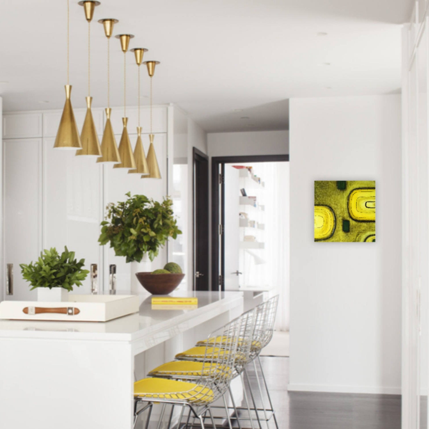 Midcentury Modern Painting, Yellow Wall Art, Yellow Abstract, Yellow