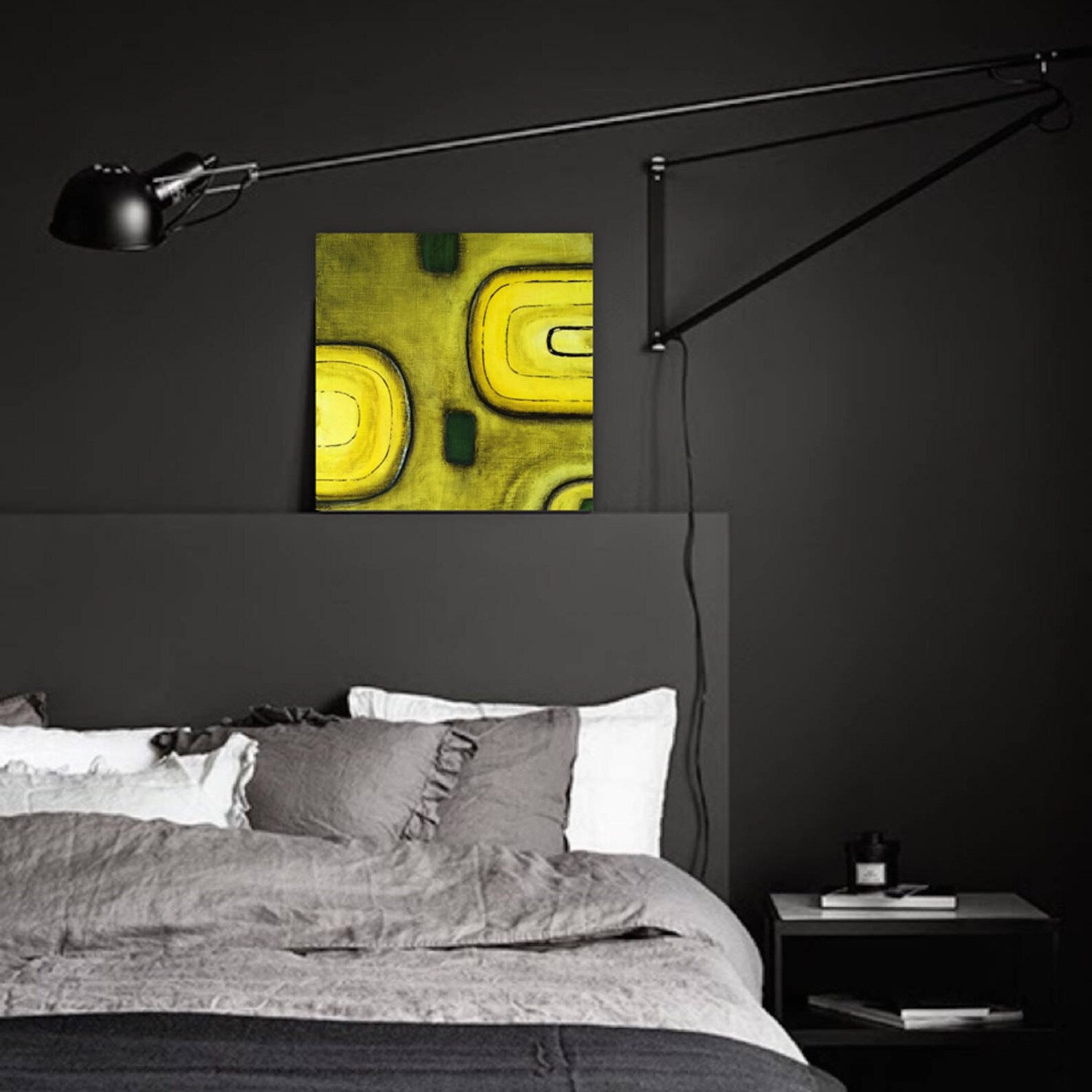 Midcentury Modern Painting, Yellow Wall Art, Yellow Abstract, Yellow