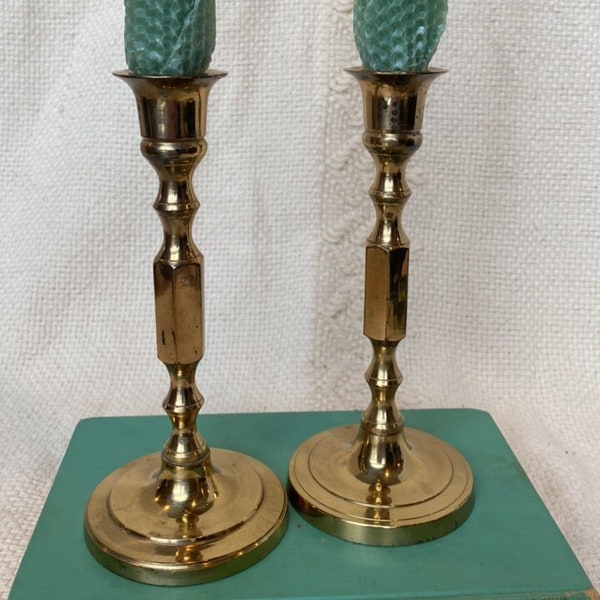Set of 2 Matching 7" Tall Brass Candlestick Holders