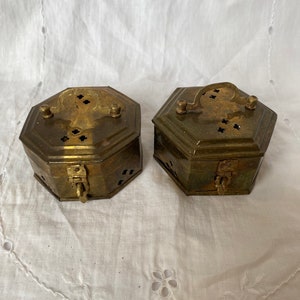 Small Brass Octagon (2) Trinket Holder Box, Gift Box, Hinged Lid Set of 2