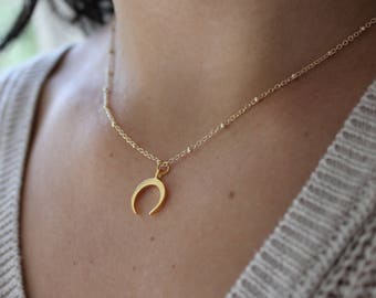 Gold Moon Necklace - Satellite Chain Necklace - Horn Necklace - Crescent Moon Necklace - Dainty Jewelry