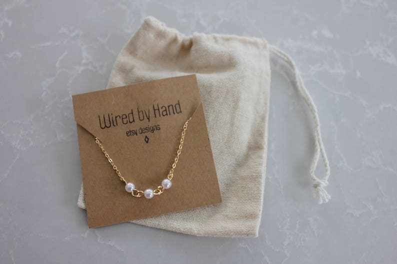 Gifts For Her Dainty Pearl Necklace Three Pearl Necklace Layered Necklace Gold Pearl Link Necklace Delicate Gold Necklace