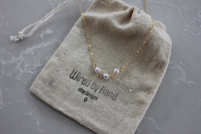 Gifts For Her Dainty Pearl Necklace Three Pearl Necklace Layered Necklace Gold Pearl Link Necklace Delicate Gold Necklace